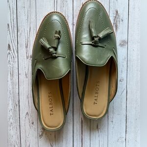 Talbots Leighton Olive Tassel Green Mule Loafers, Size 7